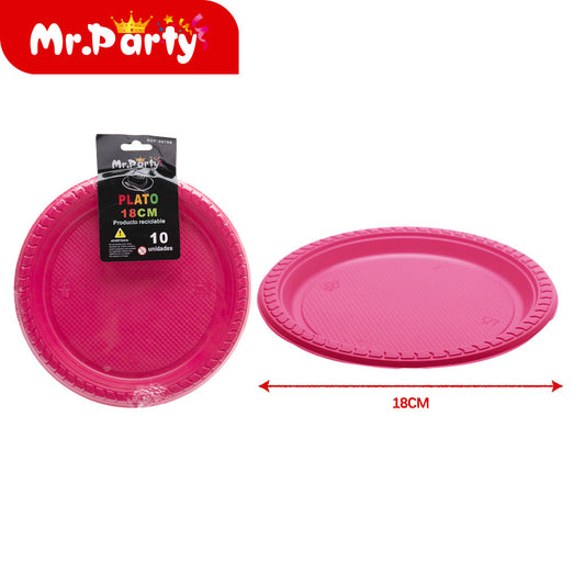 Plato de plástico de 7 pulgadas 10 piezas color rosa (12paquetes)