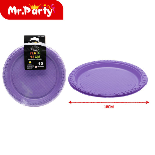 Plato de plástico de 7 pulgadas 10 piezas color morado claro (12paquetes)
