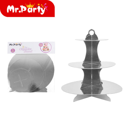 Soporte para tartas láser de tres niveles plateado (12paquetes)