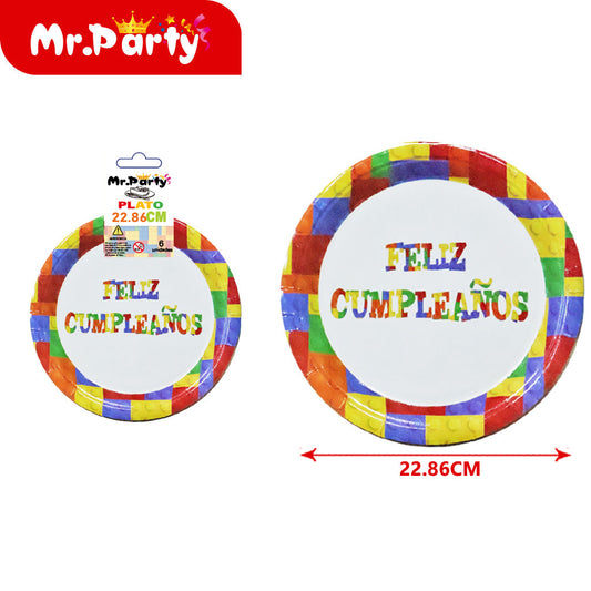 Plato redondo de 9 pulgadas/6 piezas 250 g patrón lego sufic (12paquetes)