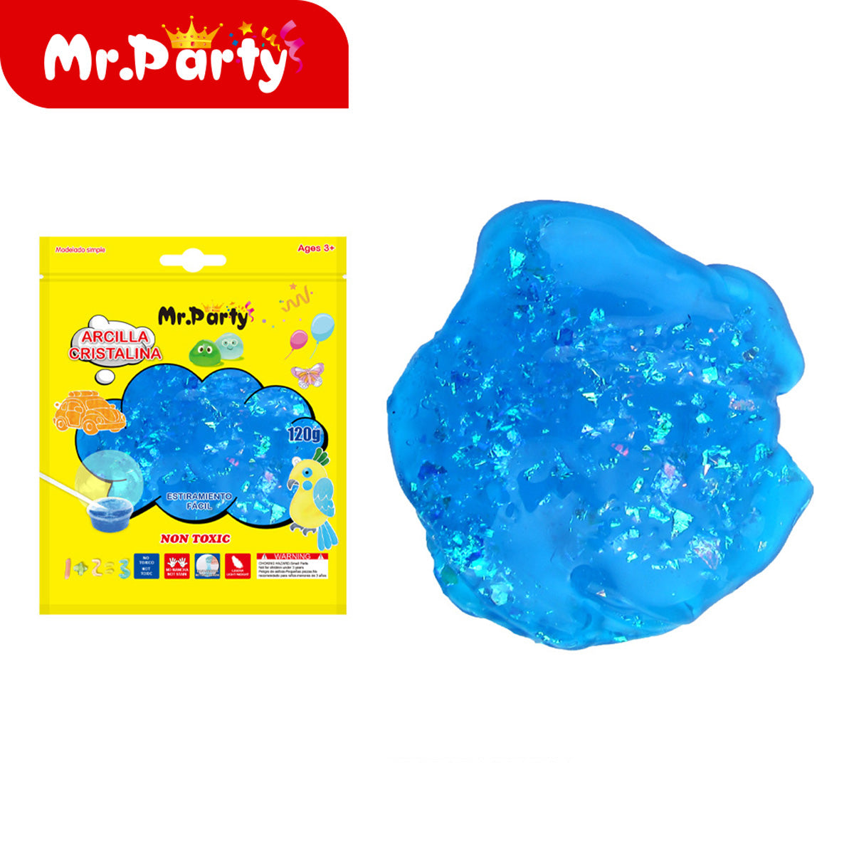 🧩✨ Arcilla Suave y Arcilla Cristalina Mr. Party | No Tóxica | Para Manualidades y Slime | 60g / 120g