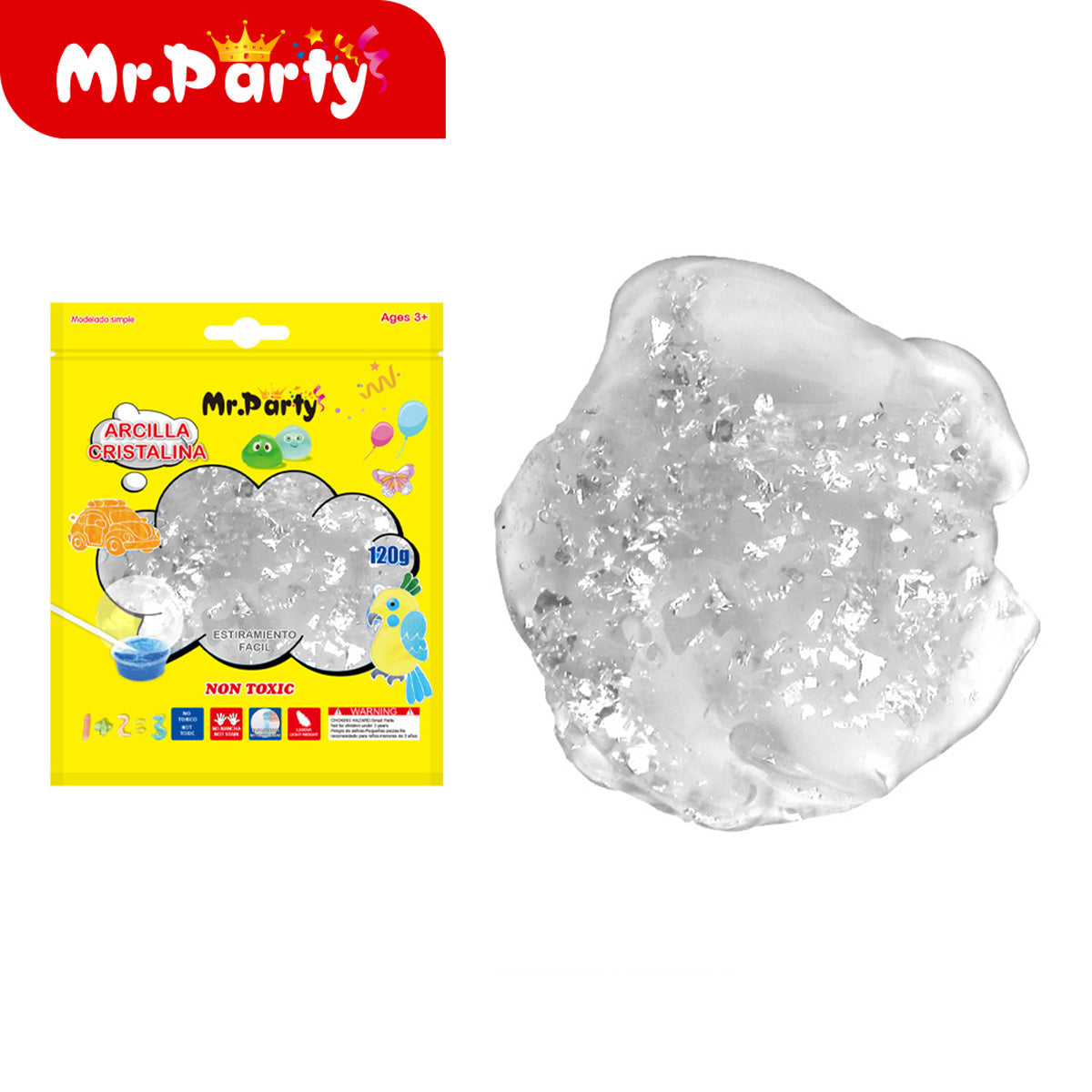 🧩✨ Arcilla Suave y Arcilla Cristalina Mr. Party | No Tóxica | Para Manualidades y Slime | 60g / 120g