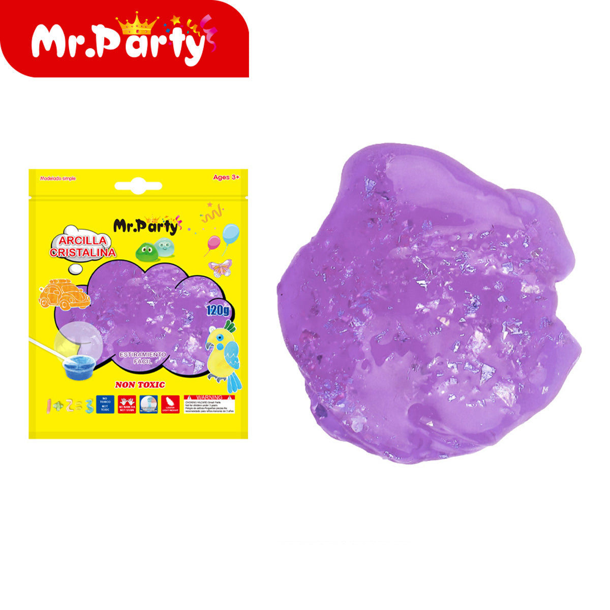 🧩✨ Arcilla Suave y Arcilla Cristalina Mr. Party | No Tóxica | Para Manualidades y Slime | 60g / 120g