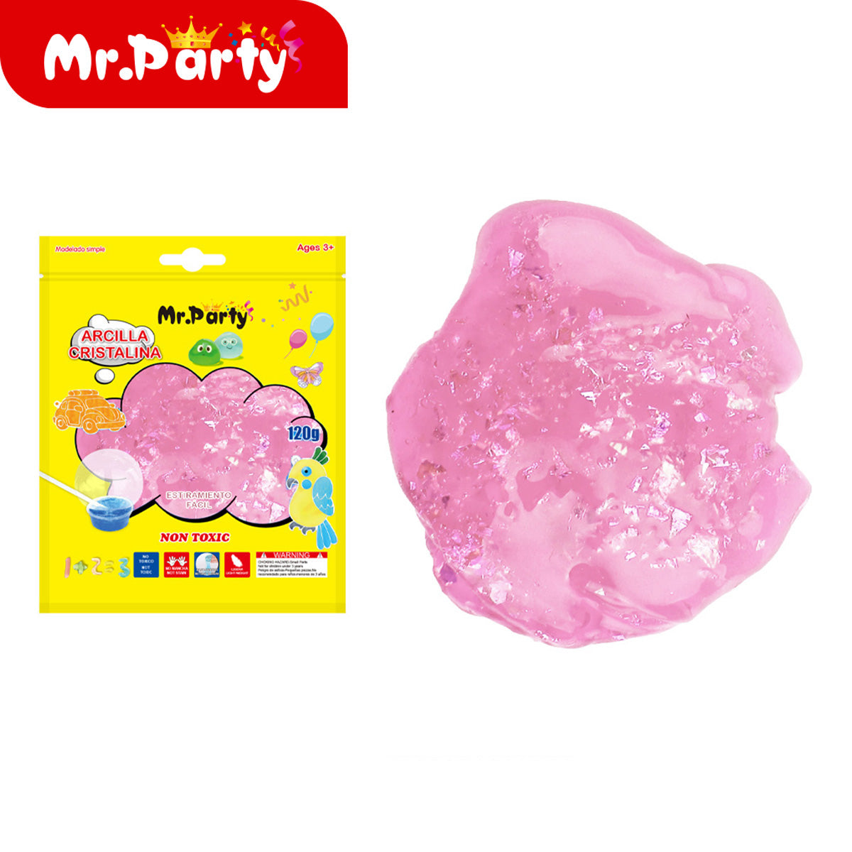 🧩✨ Arcilla Suave y Arcilla Cristalina Mr. Party | No Tóxica | Para Manualidades y Slime | 60g / 120g