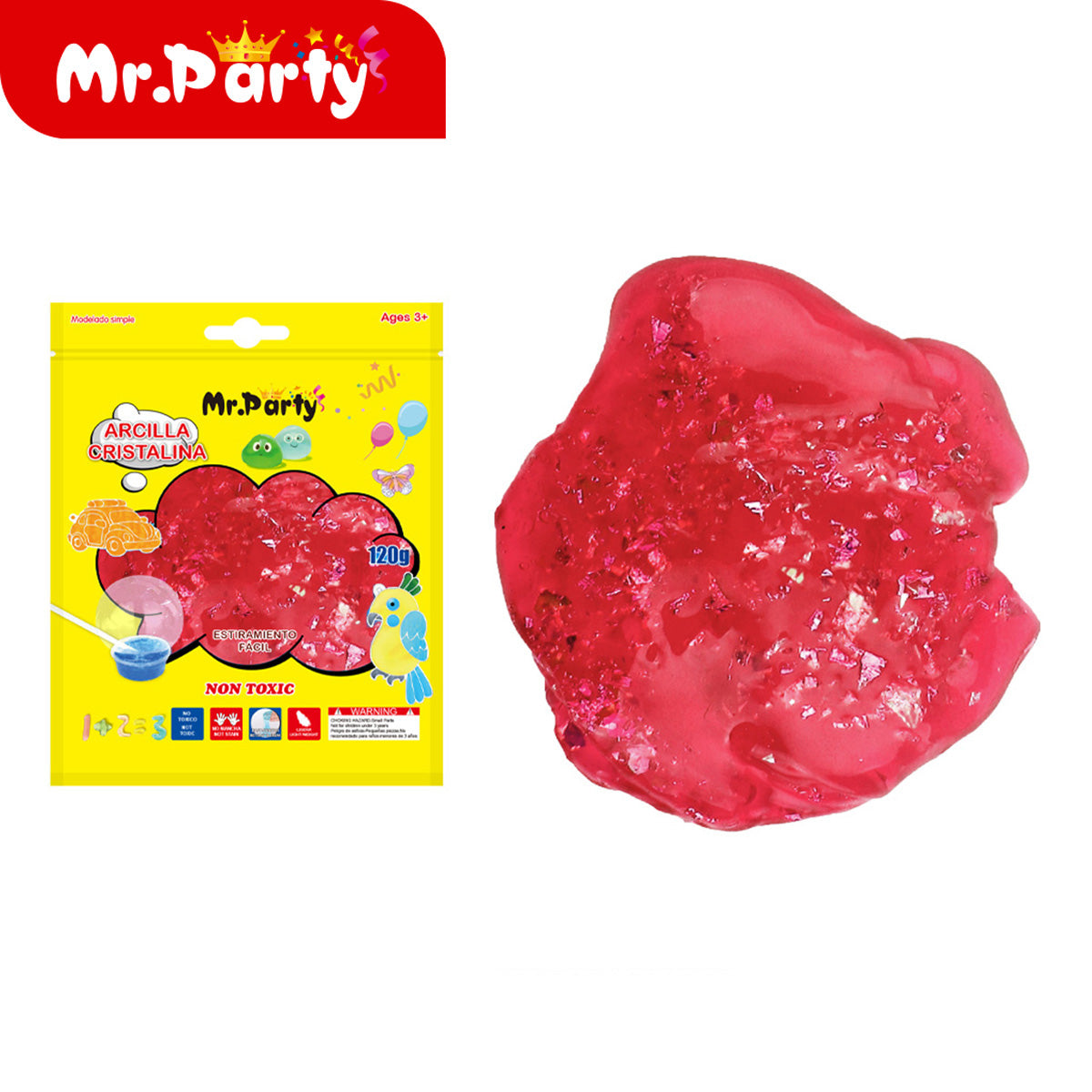 🧩✨ Arcilla Suave y Arcilla Cristalina Mr. Party | No Tóxica | Para Manualidades y Slime | 60g / 120g