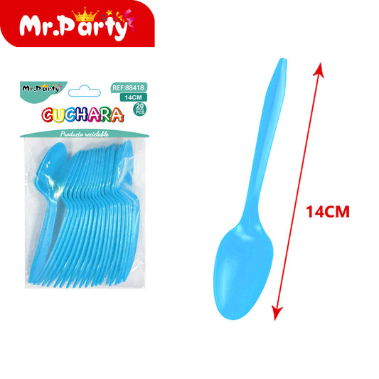 20 cucharas de pp azul claro 14 cm 23-24 g (12paquetes)