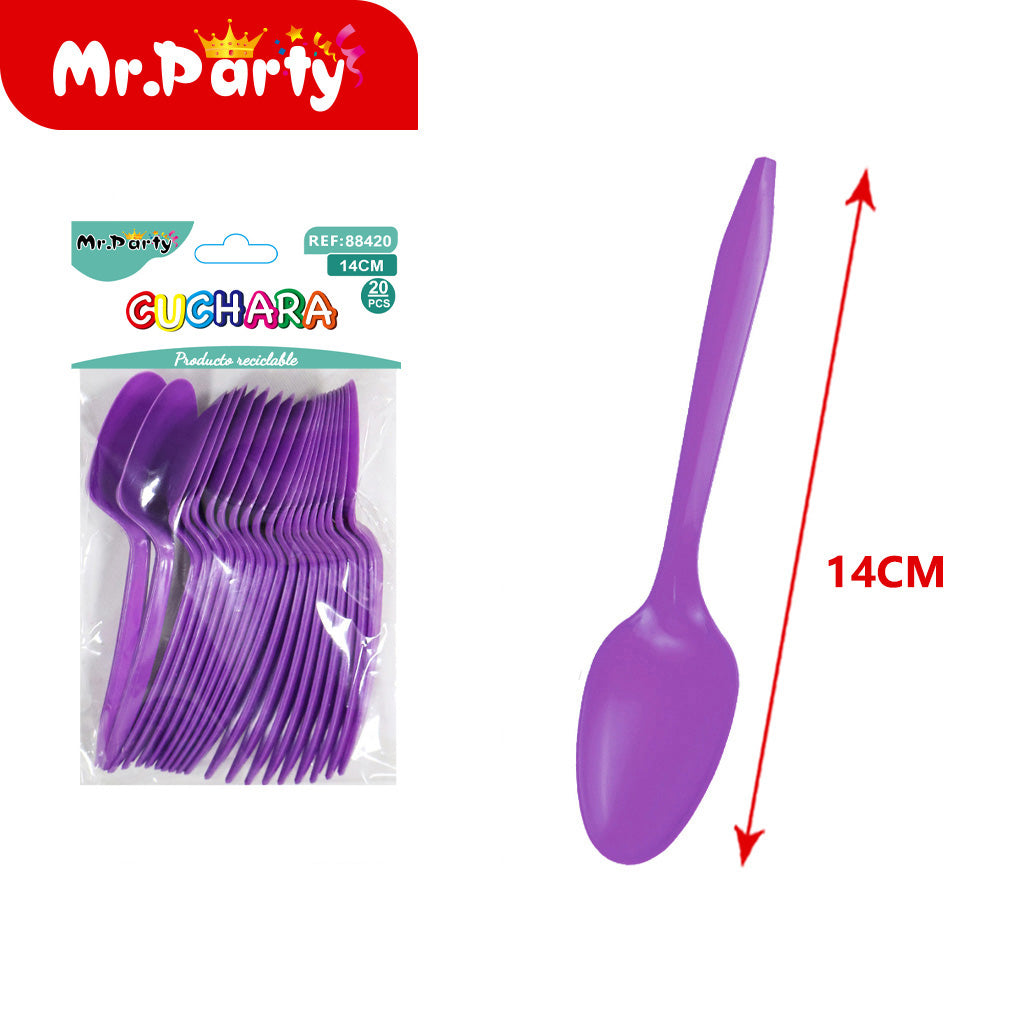 20 cucharas de pp moradas 14 cm 23-24 g (12paquetes)