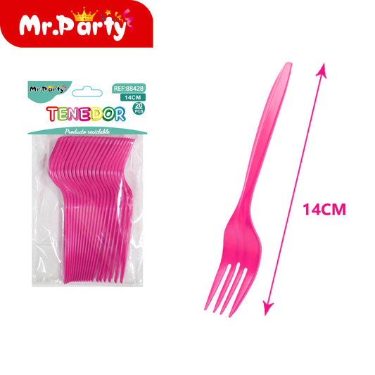 Tenedores Desechables 14cm (20 pzas) | Plástico Resistente | Colores Surtidos para Fiesta