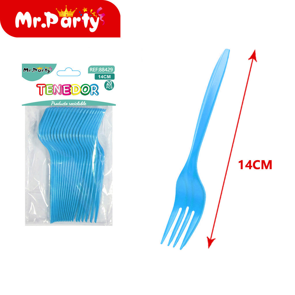 Tenedores Desechables 14cm (20 pzas) | Plástico Resistente | Colores Surtidos para Fiesta