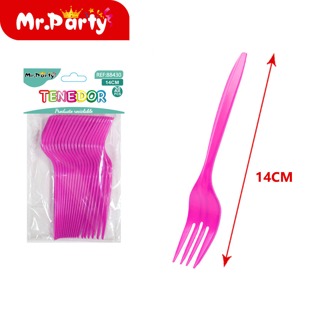 Tenedores Desechables 14cm (20 pzas) | Plástico Resistente | Colores Surtidos para Fiesta