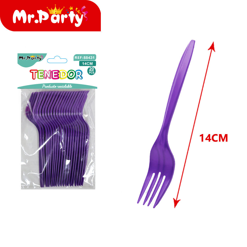 Tenedores Desechables 14cm (20 pzas) | Plástico Resistente | Colores Surtidos para Fiesta