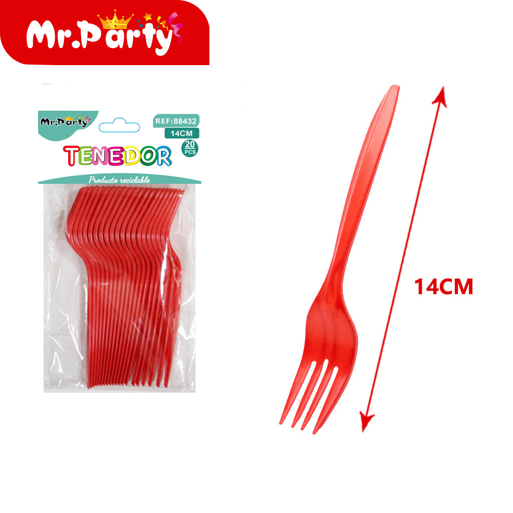 Tenedores Desechables 14cm (20 pzas) | Plástico Resistente | Colores Surtidos para Fiesta