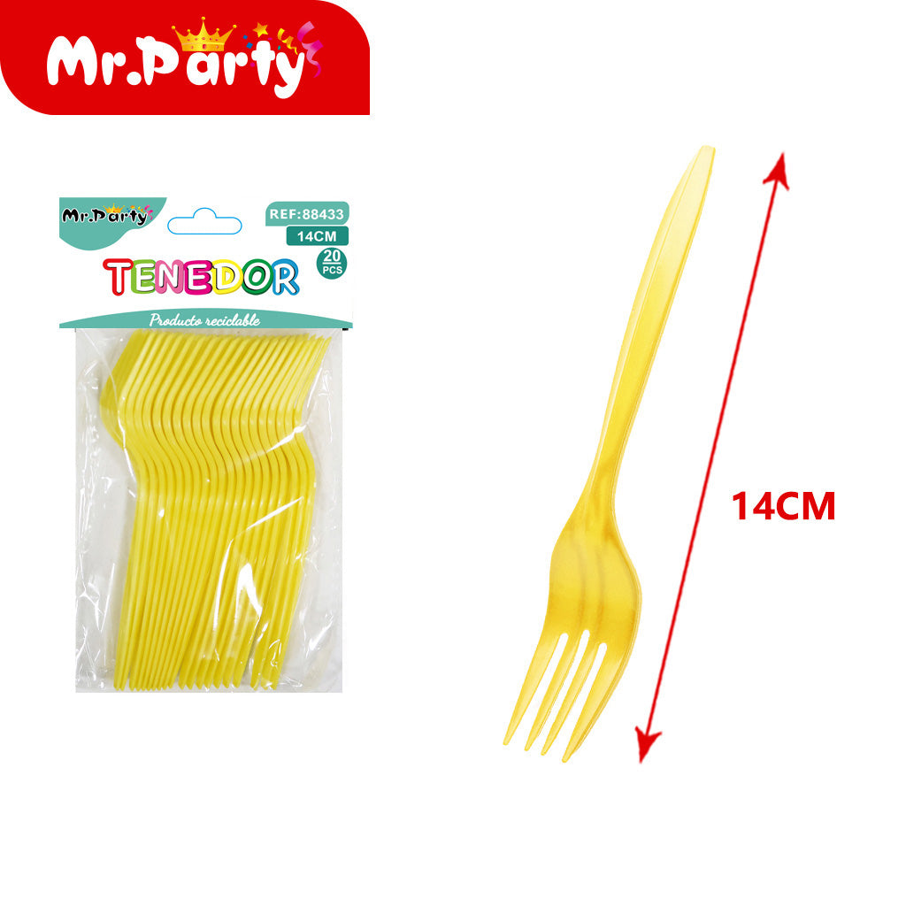 Tenedores Desechables 14cm (20 pzas) | Plástico Resistente | Colores Surtidos para Fiesta
