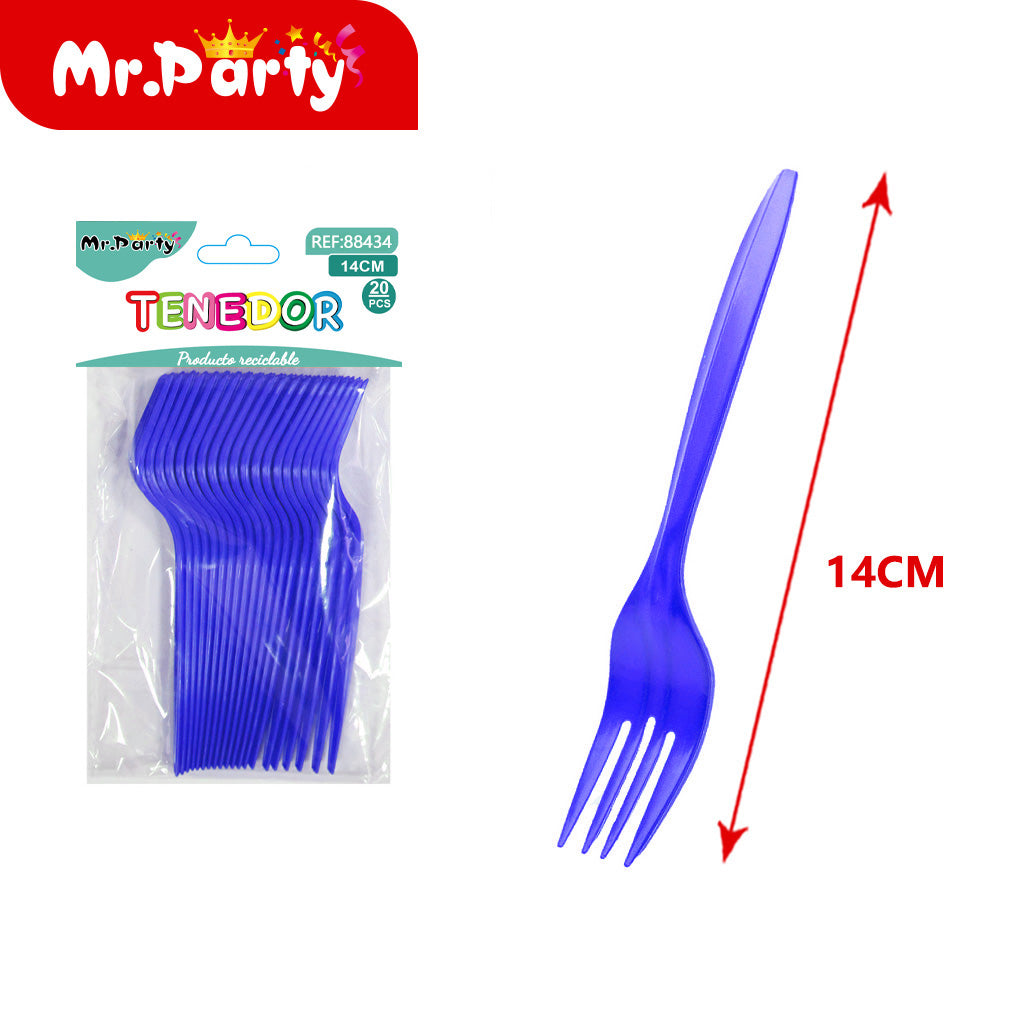 Tenedores Desechables 14cm (20 pzas) | Plástico Resistente | Colores Surtidos para Fiesta
