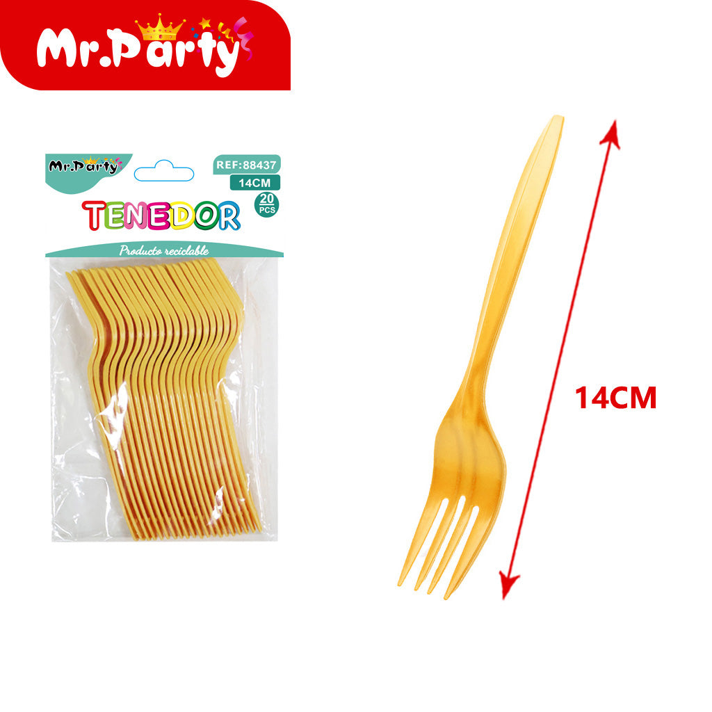 Tenedores Desechables 14cm (20 pzas) | Plástico Resistente | Colores Surtidos para Fiesta