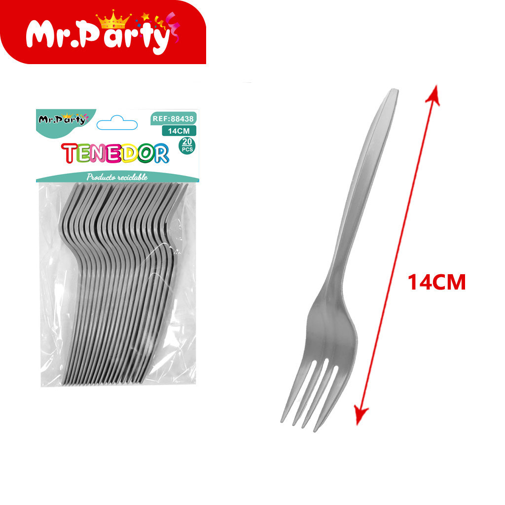 Tenedores Desechables 14cm (20 pzas) | Plástico Resistente | Colores Surtidos para Fiesta