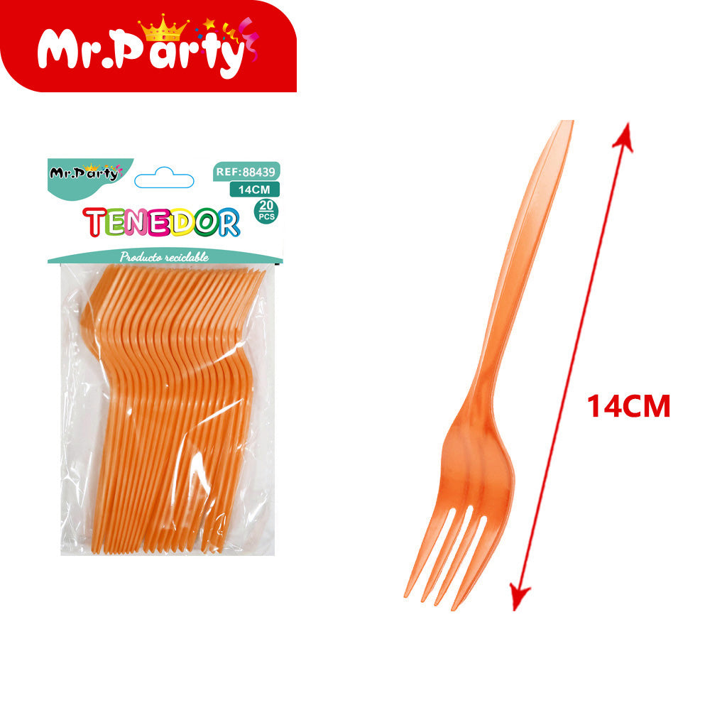 Tenedores Desechables 14cm (20 pzas) | Plástico Resistente | Colores Surtidos para Fiesta