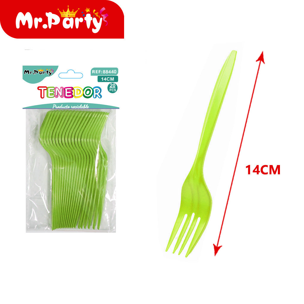 Tenedores Desechables 14cm (20 pzas) | Plástico Resistente | Colores Surtidos para Fiesta