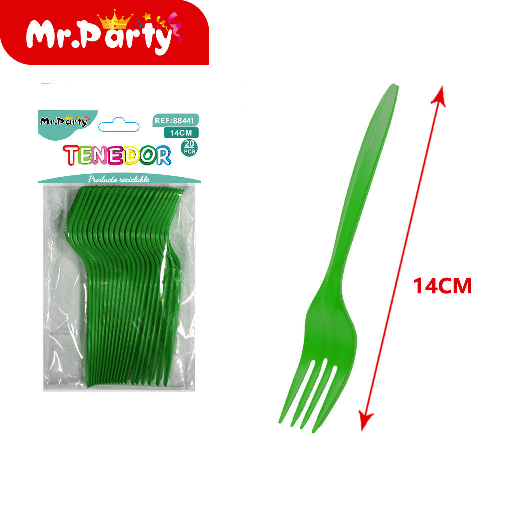 Tenedores Desechables 14cm (20 pzas) | Plástico Resistente | Colores Surtidos para Fiesta