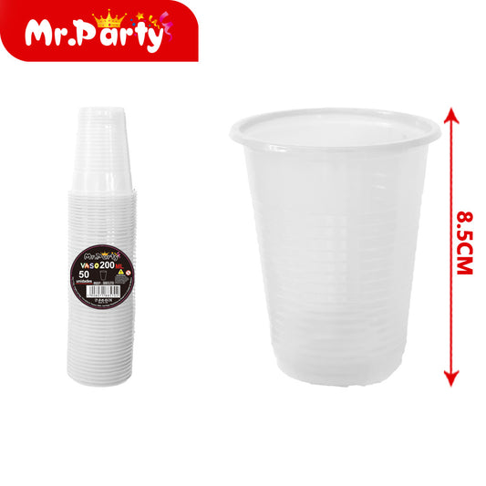 Vaso de plástico de color solido 50pc-200ml transparente 22g (12paquetes)