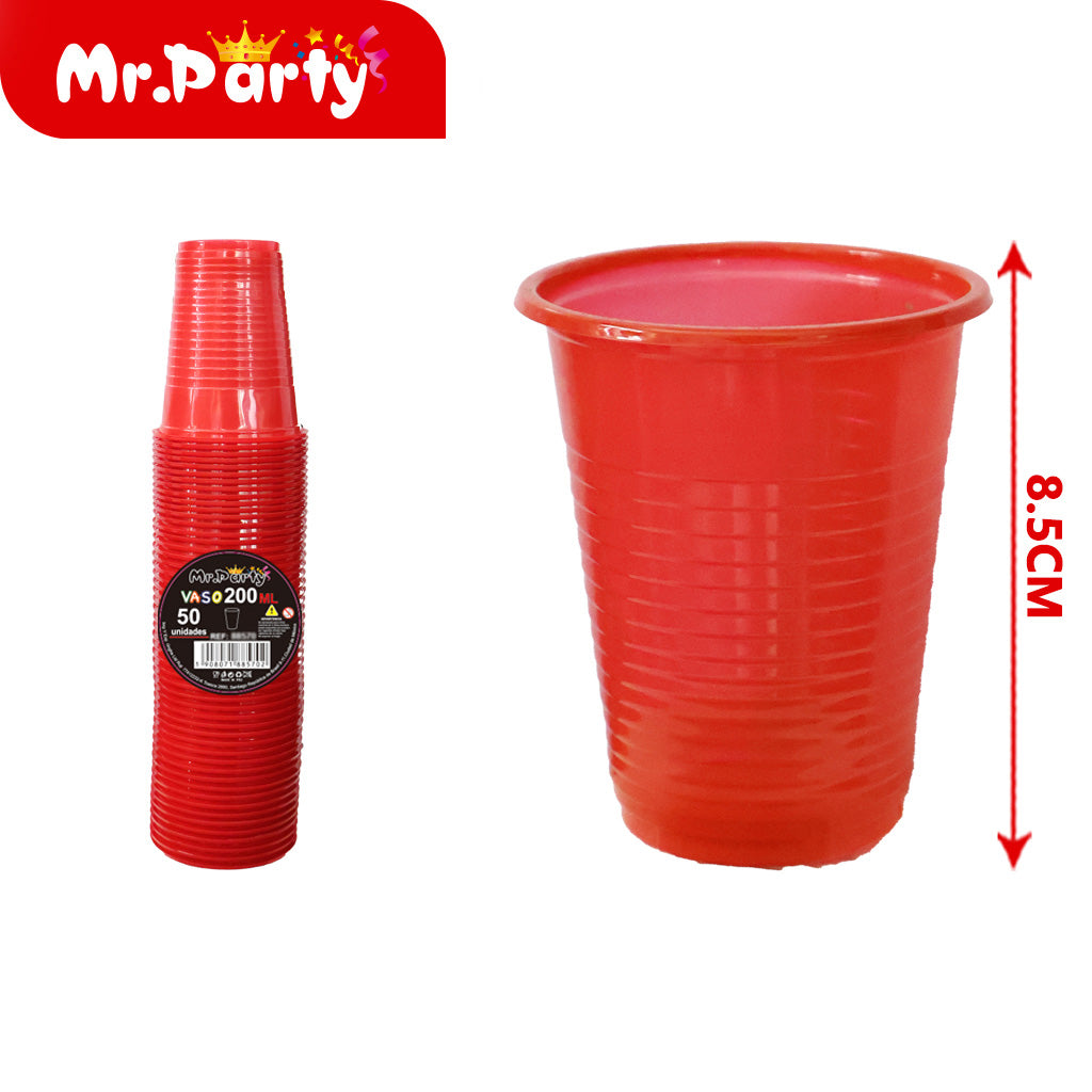 Vaso de plástico de color solido 50pc-200ml rojo 22g (12paquetes)