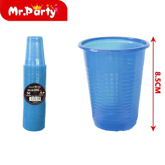 Vaso de plástico de color solido 50 piezases 200 ml azul 22 (12paquetes)