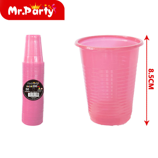 Vaso de plástico de color solido 50 piezases 200 ml rosa 22 (12paquetes)