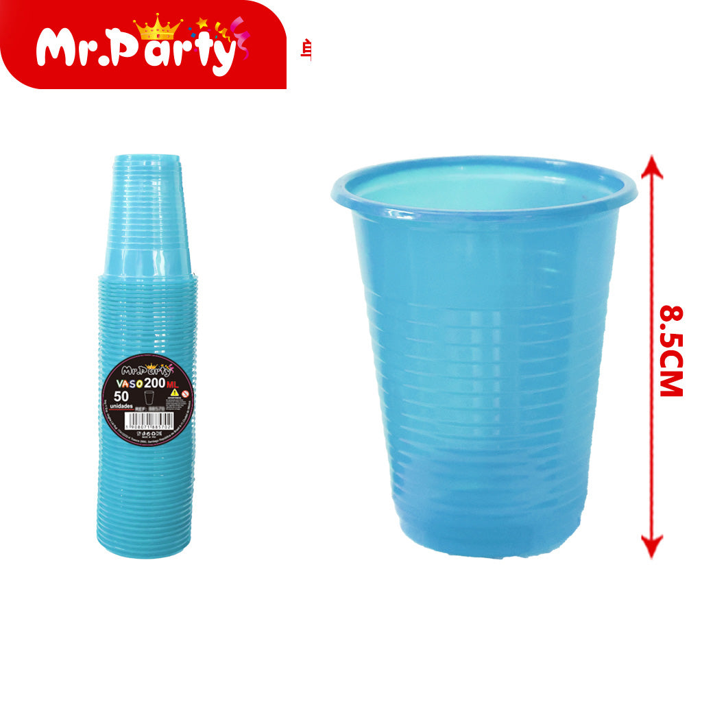 Vaso de plástico de color solido 50 piezases 200 ml azul cla (12paquetes)