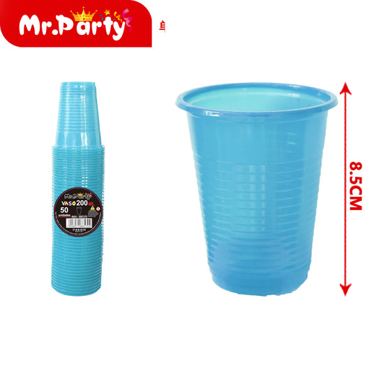 Vaso de plástico de color solido 50 piezases 200 ml azul cla (12paquetes)