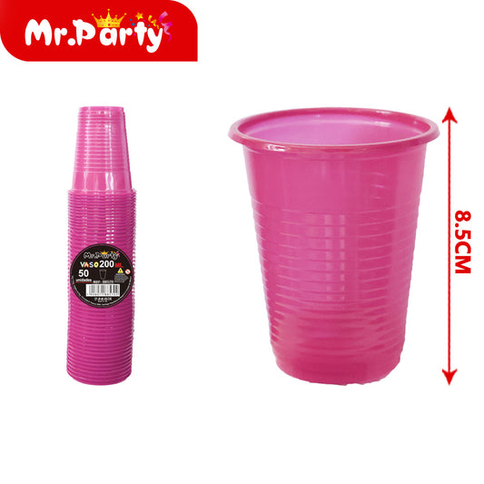 Vaso de plástico de color solido 50 piezases 200 ml color ro (12paquetes)