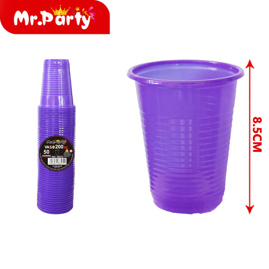 Vaso de plástico de color solido 50 piezas - 200 ml morado c (12paquetes)