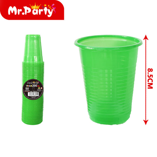 Vaso de plástico de color solido 50pc-200ml verde 22g (12paquetes)