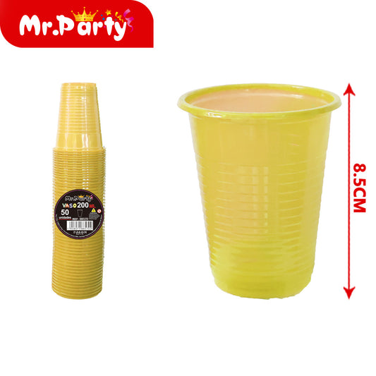 Vaso de plástico de color solido 50pc-200ml amarillo 22g (12paquetes)