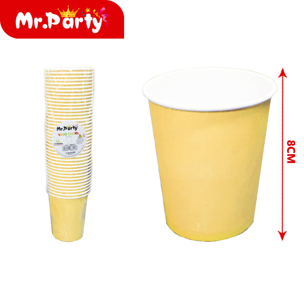 40 vasos de papel amarillos de 200 ml (12paquetes)
