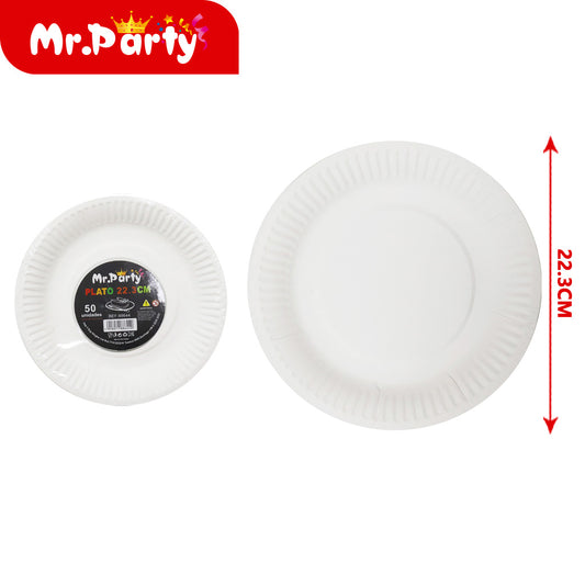 Plato blanco de 9 pulgadas 50 piezas (12paquetes)