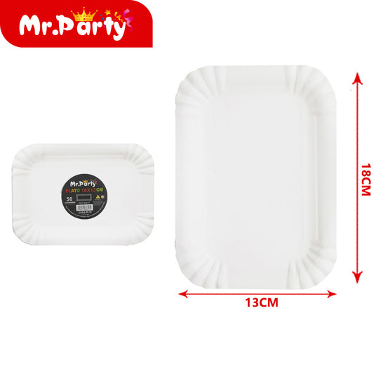 Plato rectangular blanco de 50 piezas 230 g 18â…¹13 (12paquetes)