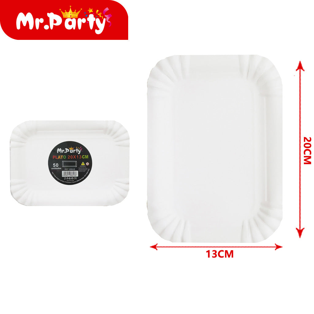 Plato rectangular blanco de 50 piezas 230 g 20â…¹13 (12paquetes)
