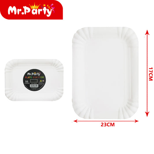 Plato rectangular blanco de 50 piezas 230 g 23 x 17 cm (12paquetes)