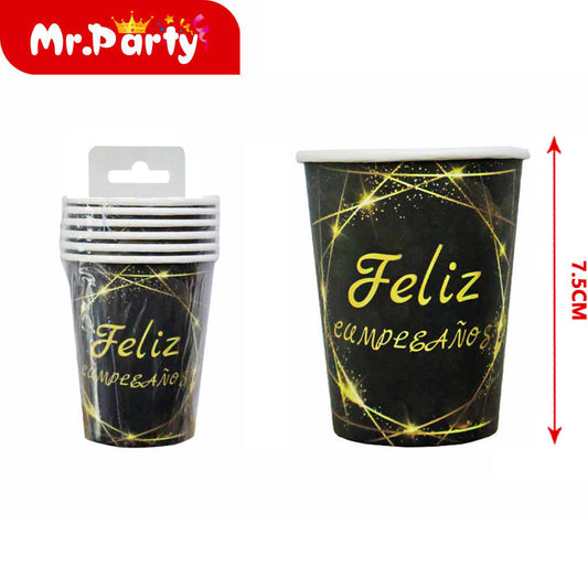 Vaso de 6 piezas 250 g fondo negro texto en español (12paquetes)