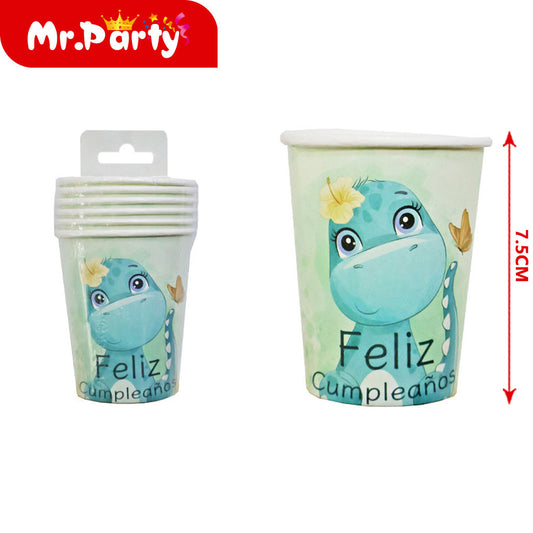 Vaso de 6 piezas (250 g) dinosaurio azul (español) (12paquetes)