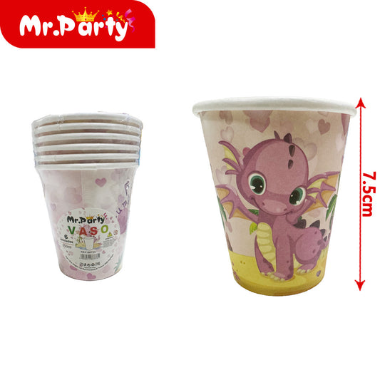 Vaso de 6 piezas (250 g) dinosaurio rosa (español) (12paquetes)