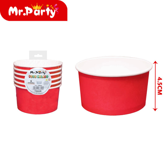 Vaso de helado de 5 oz (230 g) blíster de 6 piezases rojo br (12paquetes)