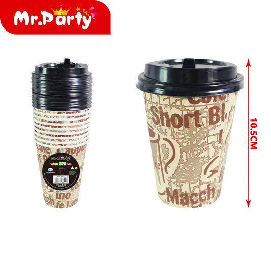 10 tazas de café grises con tapa de 260 g y 270 ml (12paquetes)