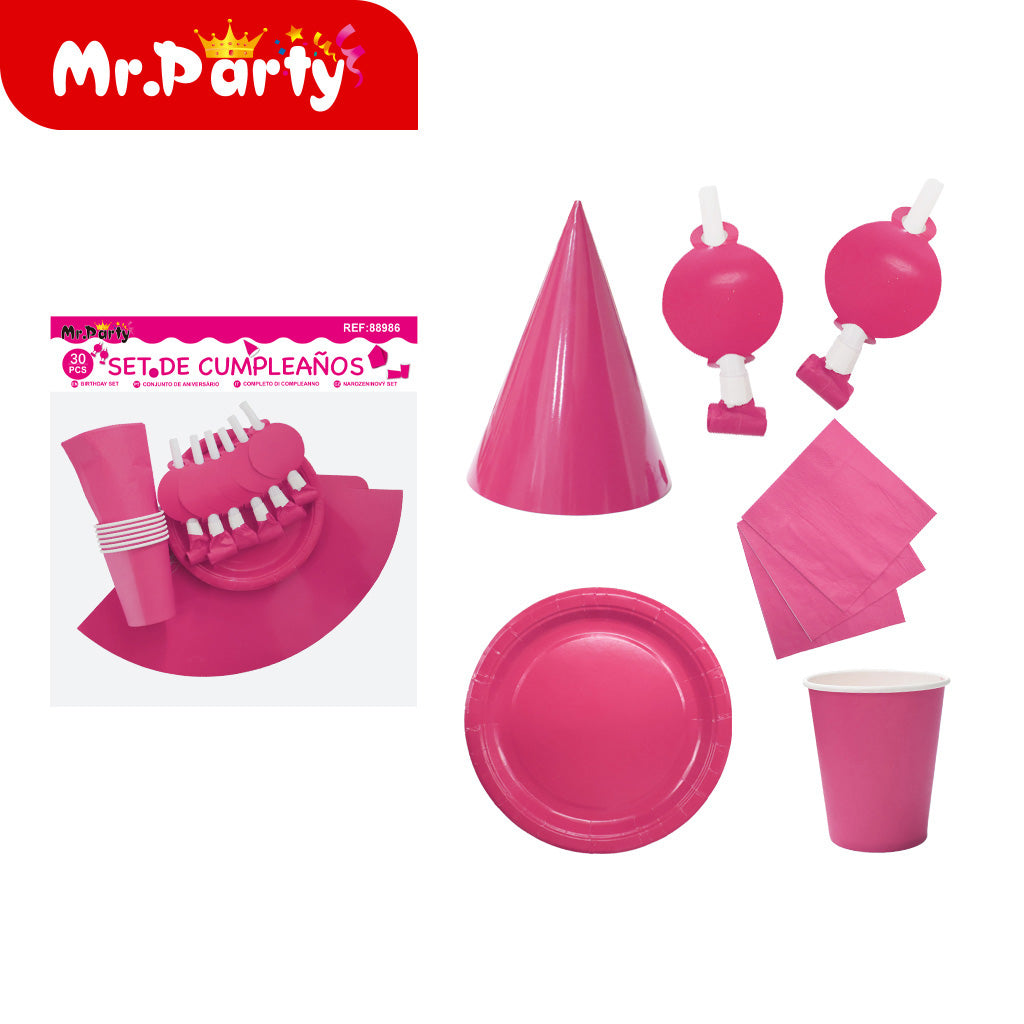 Set de Cumpleaños 30 pzs con Plato, Vaso, Gorrito y Decoración Mr. Party