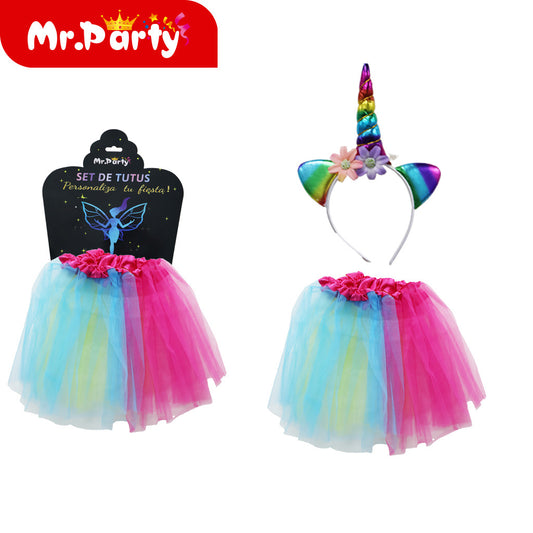 Diadema con falda colorida de unicornio (12paquetes)