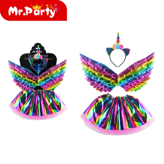 Conjunto de tres piezas de falda con alas de unicornio (12paquetes)