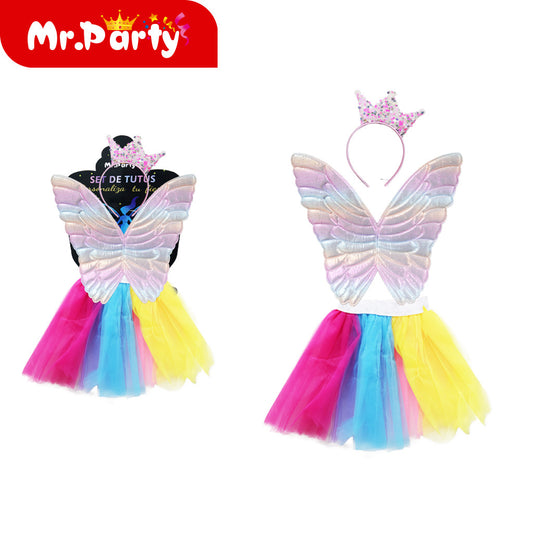 Conjunto de tres piezas de falda y diadema con alas (12paquetes)