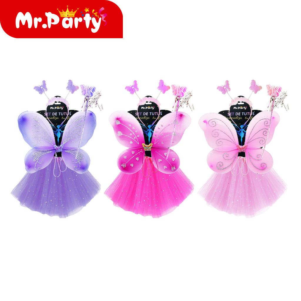 🦋✨ Set de Tutú para Niña (1 pza) | Falda + Accesorios (Alas/Diadema/Varita) | Colores y Temas- Mayoreo 6 pzas