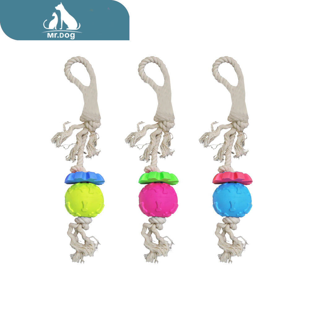 Juguete para mascota portátil con pelota colgante, combinación de tpr y cuerda de algodón paq. con 12 pzas