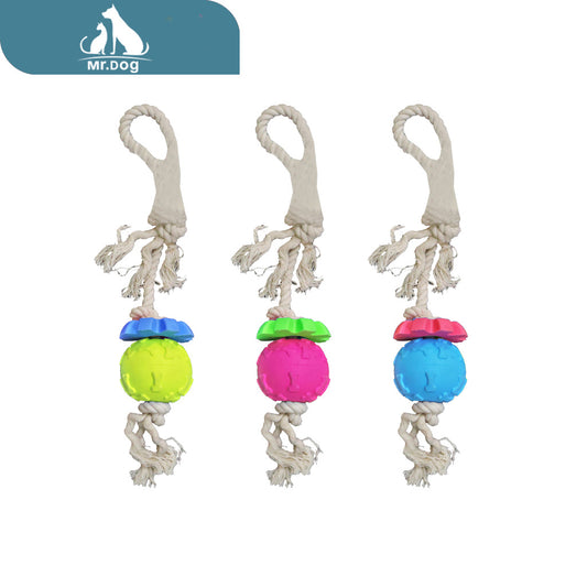 Juguete para mascota portátil con pelota colgante, combinación de tpr y cuerda de algodón paq. con 12 pzas